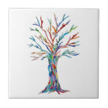 Azulejo Árbol de vida<br><div class="desc">Esta baldosa decorativa presenta un diseño único del árbol de la vida. Originalmente se hizo en mosaico usando pequeños trozos de vidrio de colores brillantes. Porque creamos nuestra obra de arte no encontrarás esta imagen exacta de otros diseñadores. Original Mosaico © Michele Davies.</div>