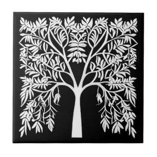 Azulejo Árbol de vida #1 blanco en negro