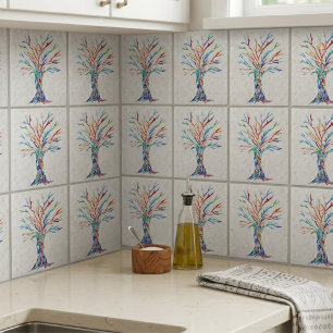 Azulejo Árbol de vida Gris mosaico de cerámica