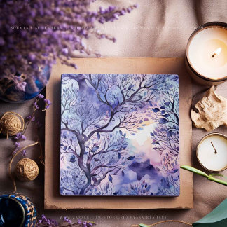 Azulejo Árbol De Vida Morado Lavanda Azul Acuarela