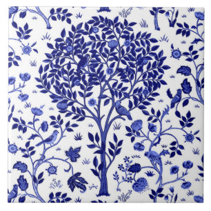 Azulejo Árbol de vida William Morris, azul cobalto y blan