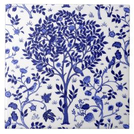 Azulejo Árbol de vida William Morris, azul cobalto y blanc