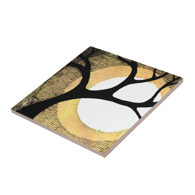 Azulejo Árbol del invierno en la cruz del fondo del oro (Lado)