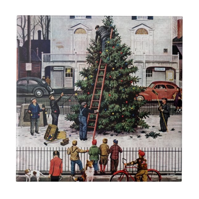 Azulejo Árbol en plaza de pueblo (Frente)