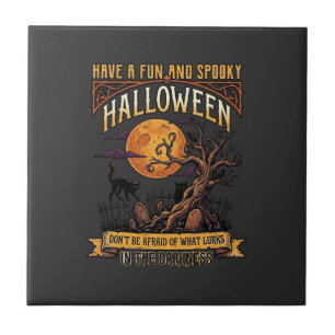 Azulejo Árbol espeluznante de Halloween Luna llena Gato ne