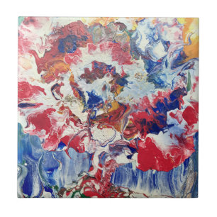 Azulejo Árbol floreciente abstracto rojo blanco azul amari