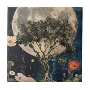 Azulejo Árbol iluminado y flores