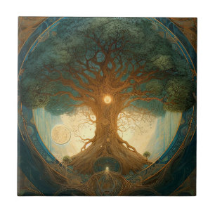 Azulejo Árbol Mágico De La Vida Naturaleza Surrealista Art