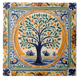 Azulejo Arbol mediterráneo Rústico Azul y Amarillo Arte Fo