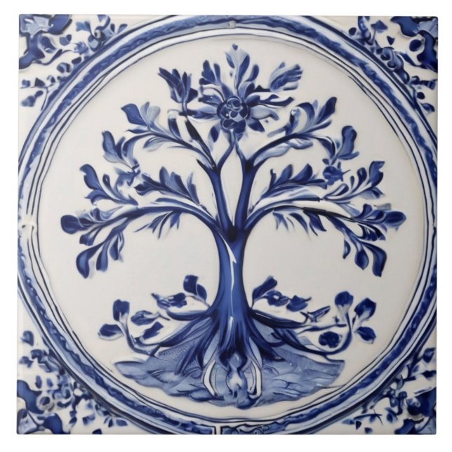Azulejo Árbol rural Rústico País azul y blanco (Frente)