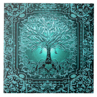 Azulejo Árbol verde azulado de la Vida Antiguo Rústico