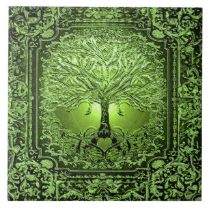 Azulejo Árbol verde de la vida del antiguo rústico