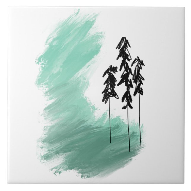 Azulejo Árbol verde escandinavo arte simple menta moderna (Frente)
