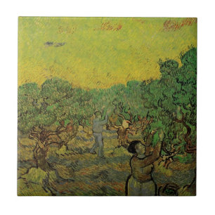 Azulejo Arboleda de olivos de Van Gogh con figuras de reco