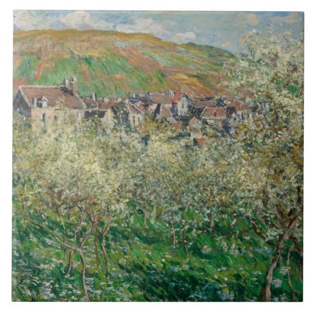 Azulejo Árboles de ciruela de vintage Monet 1879 (Frente)