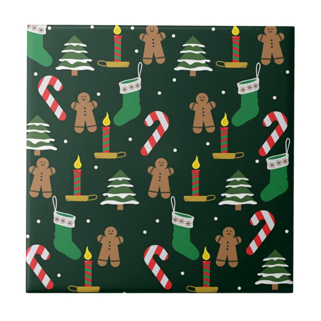 Azulejo árboles de Navidad con hombres de jengibre,  (Frente)