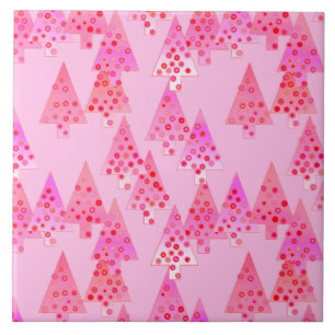 Azulejo Árboles de Navidad de flores modernas - rosa paste