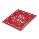 Azulejo Árboles de Navidad y tigres patrón fondo rojo<br><div class="desc">Este colorido patrón de árbol de Navidad al estilo personalizado con un fondo rojo personalizable. Navidades,  árboles,  animales Navidades y otros símbolos Navidades.</div>