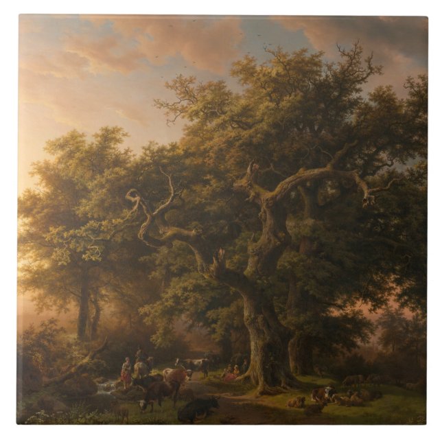 Azulejo Árboles de roble en paisaje forestal (paisaje de b (Frente)