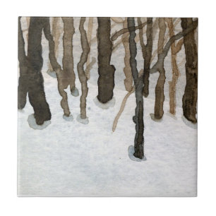 Azulejo Árboles desnudos en la nieve al borde del bosque