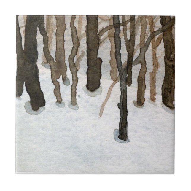 Azulejo Árboles desnudos en la nieve al borde del bosque (Frente)