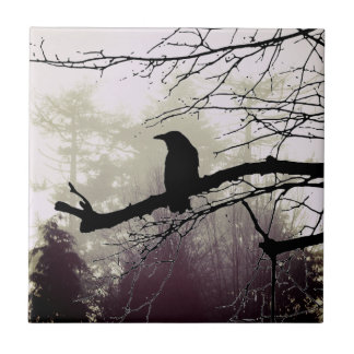 Azulejo Árboles en niebla con mosaico de cerámica de Raven