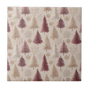 Azulejo Árboles metálicos dorados y bosque de Navidad burg