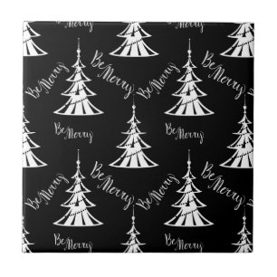 Azulejo Árboles modernos blancos de Navidad en negro