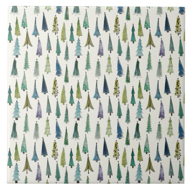 Azulejo Árboles navideños divertidos (arte ilustrado lindo (Frente)