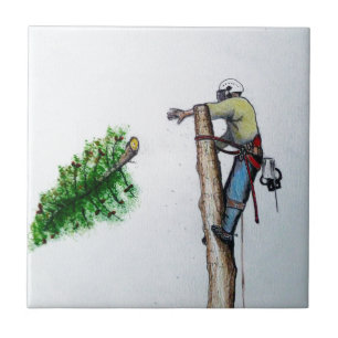 Azulejo Arborista de cirujanos arbóreos en el trabajo actu