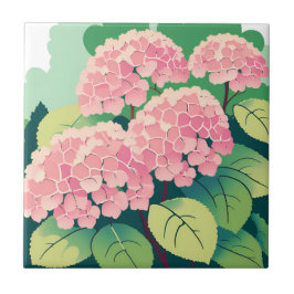 Azulejo Arbustos de Hortensias Rosadas Hermosas