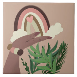 Azulejo Arcoíris Bonito Vegetación Natural Manos Femeninas