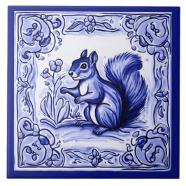 Azulejo Ardilla de madera azul y blanca Ardilla de animale