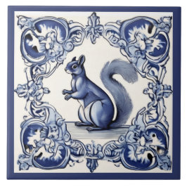 Azulejo Ardilla de madera marina de arte animal azul y bla