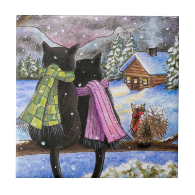 Azulejo Ardilla de nieve de invierno Black Cat 585 (Frente)