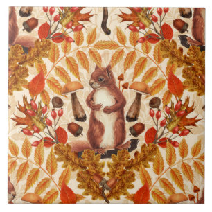 Azulejo Ardilla otoñal en blanco roto