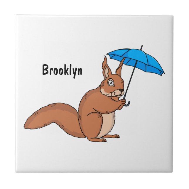 Azulejo Ardilla roja con paraguas personalizado (Frente)