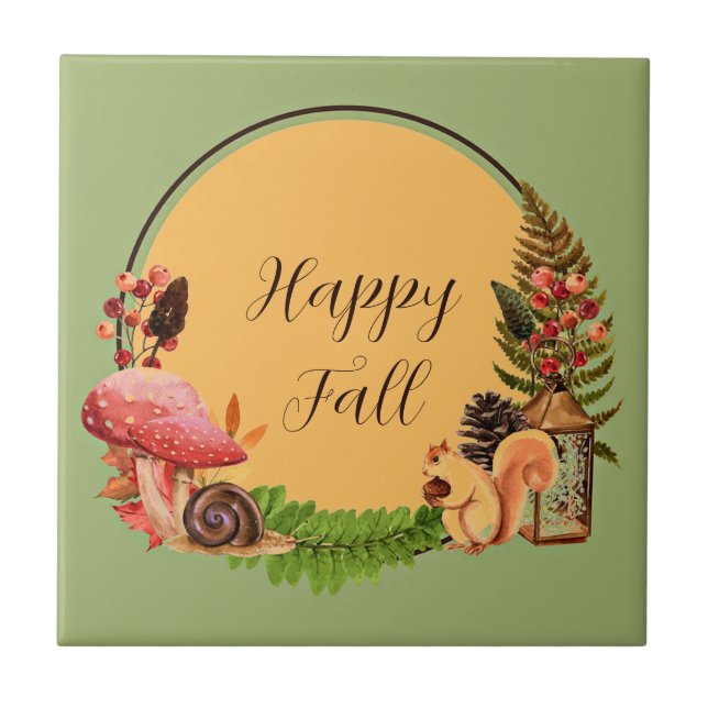 Azulejo Ardilla y naturaleza con texto de personalizable (Frente)