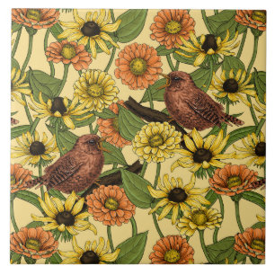 Azulejo Arenas y flores de amarillo pálido