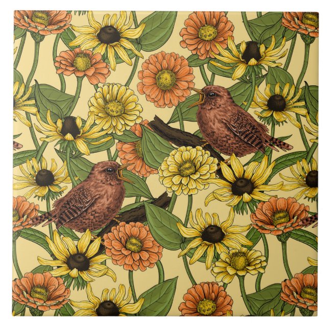 Azulejo Arenas y flores de amarillo pálido (Frente)