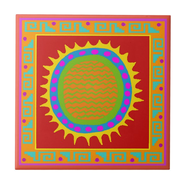 Azulejo Arizona Del Sol Tile - Rojo Amarillo Azul Rosa (Frente)