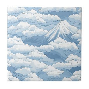 Azulejo Armonía Acuarela Azul Blanco Montañas Nevadas Tran