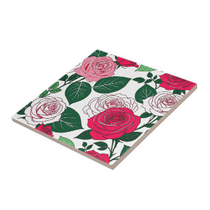 Azulejo Armonía de Floración Negrita - Rosas Rojas y Rosad