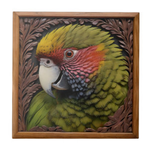 Azulejo Armonía De La Madera: Lorikeet Verde Sobre Madera