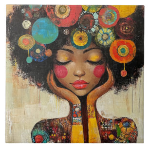 Azulejo Armonía de mujer negra colorida
