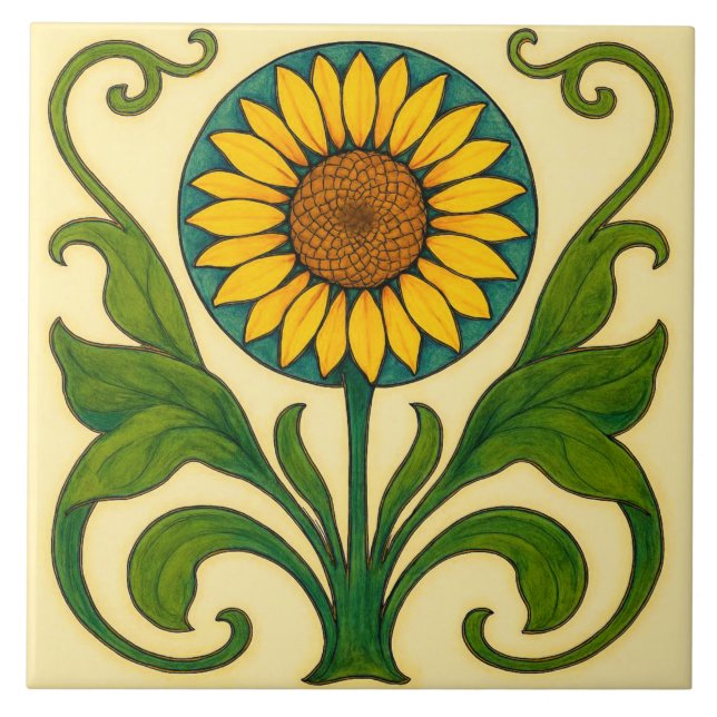 Azulejo Armonía Explosión de Sol: Girasol Nouveau  (Frente)