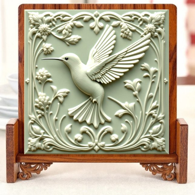 Azulejo Armonía verde pájaro zumbido - mosaico cerámico iz (Subido por el creador)