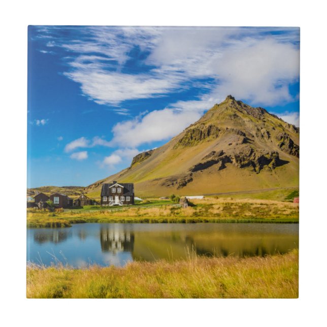 Azulejo Arnarstapi Amtmansshus Y Monte Stapafell, Islandés (Frente)