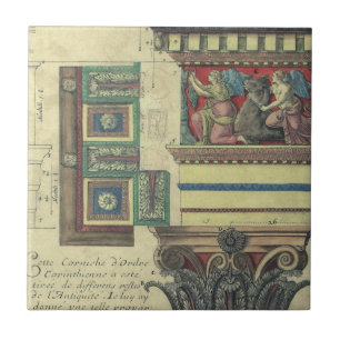 Azulejo Arquitectura antigua, columna con moldura de corni