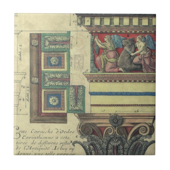 Azulejo Arquitectura antigua, columna con moldura de corni (Frente)